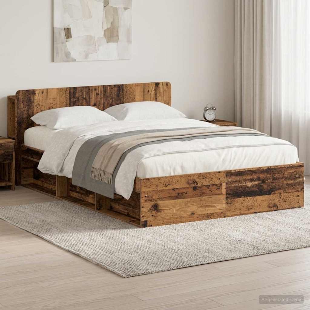 Rám postele s úložným prostorem s čelo Staré dřevo 150 x 200 cm