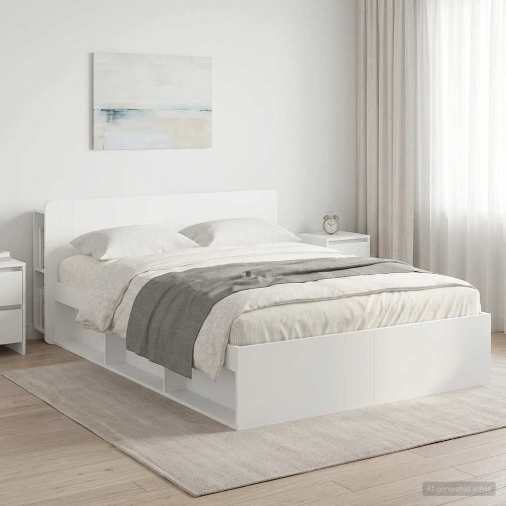 vidaXL Sengestel med opbevaring Hvid 160 x 200 cm Konstrueret træ