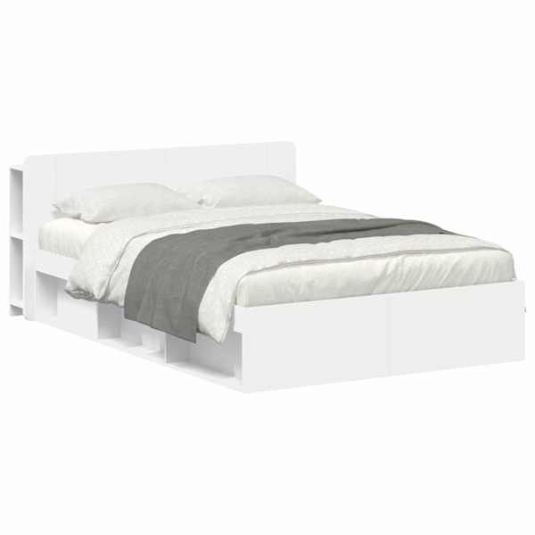 vidaXL Voodiraam ladustamisega peaga Valge 160 x 200 cm Tehispuit