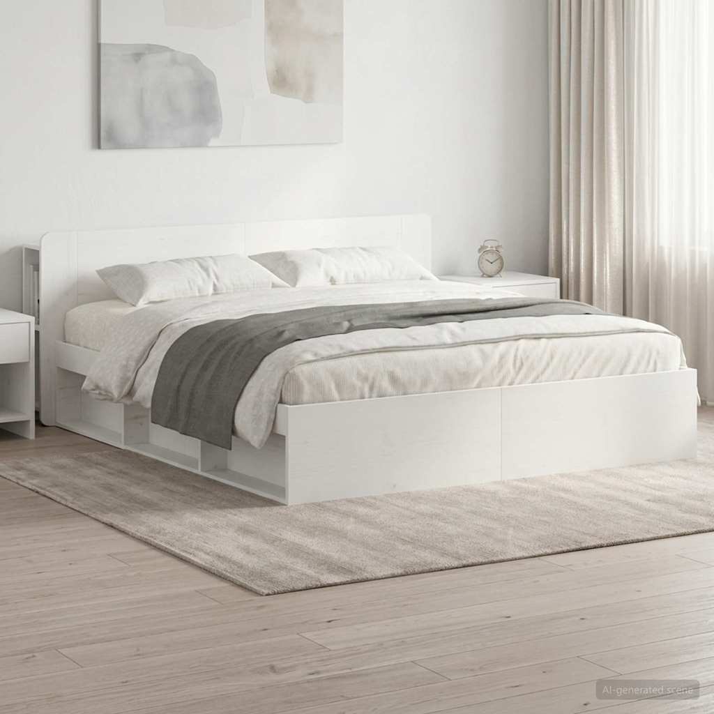vidaXL Sänkykehys varastolla päätyllä valkoinen 6FT Super King Size