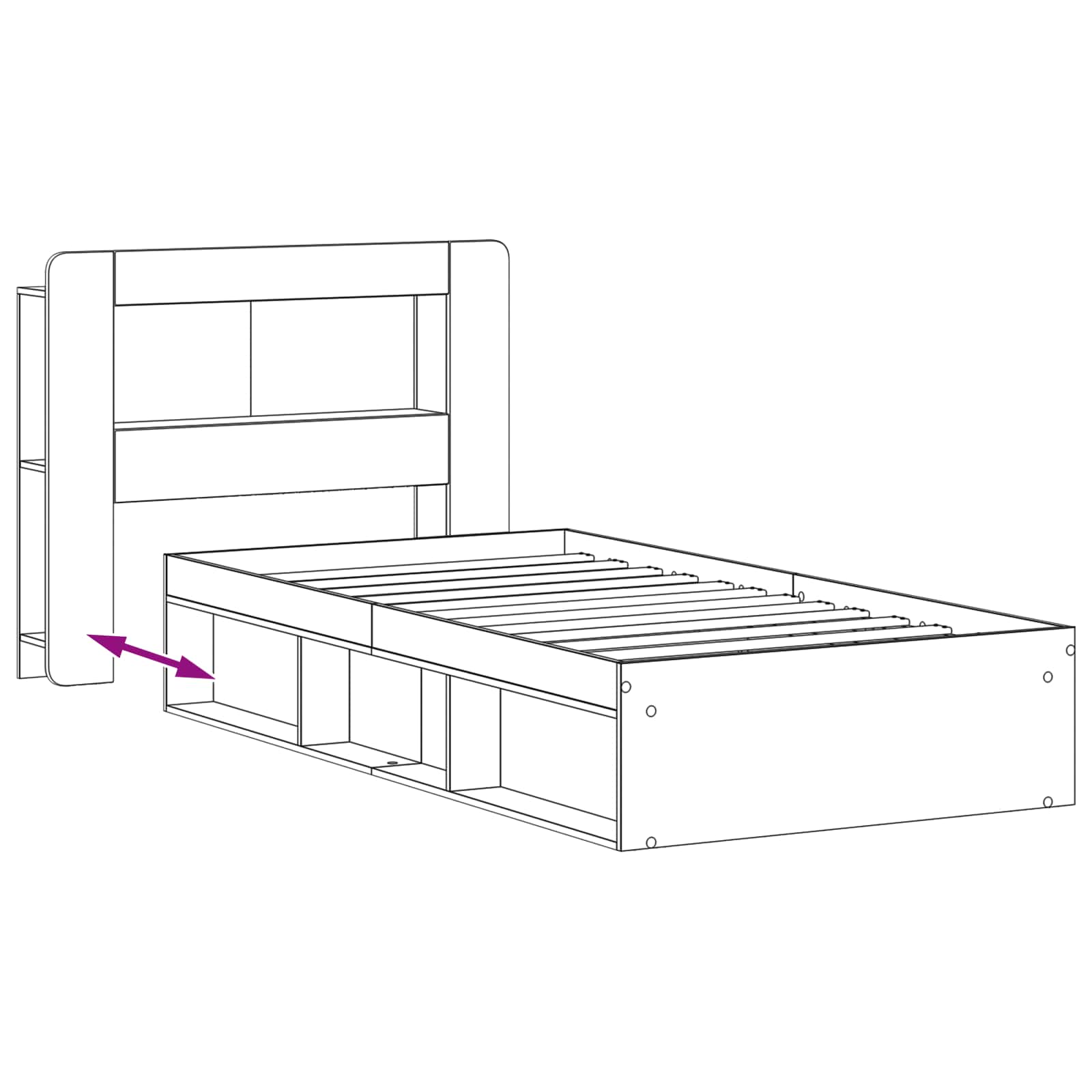 Rám postele s úložným prostorem s čelo Staré dřevo 75 x 190 cm - obrázek 8