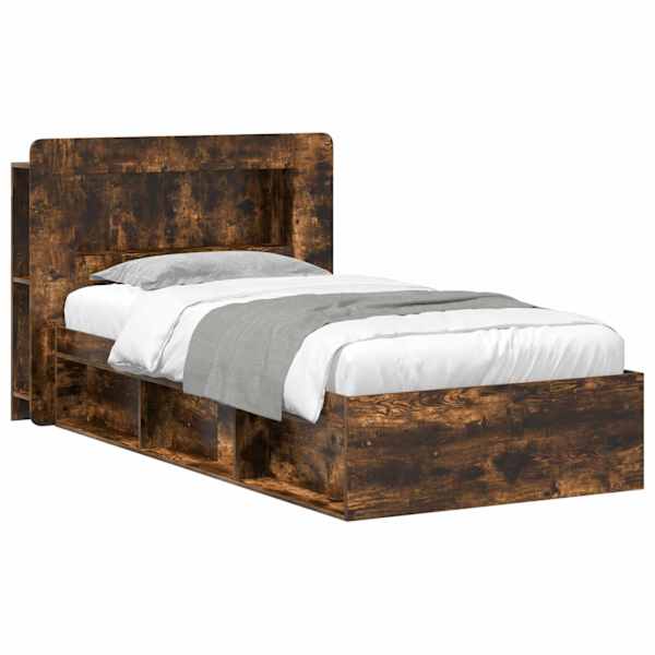 vidaXL Voodiraam ladustamisega Suitsutatud tamm 75 x 190 cm Tehispuit