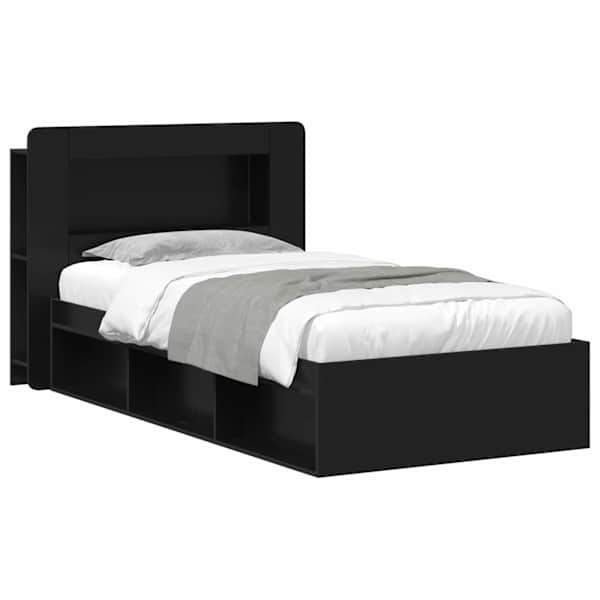 vidaXL Voodiraam ladustamisega peaga Must 100 x 200 cm Tehispuit