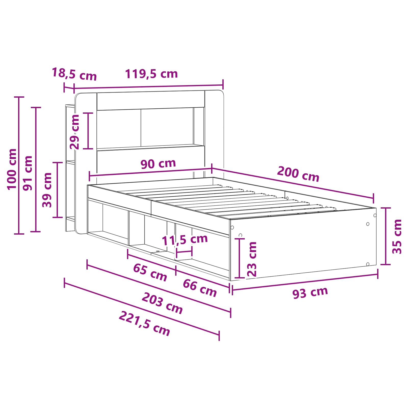 Sänkykehys varastolla Savutammi 90 x 200 cm Tekninen puu - Image 9