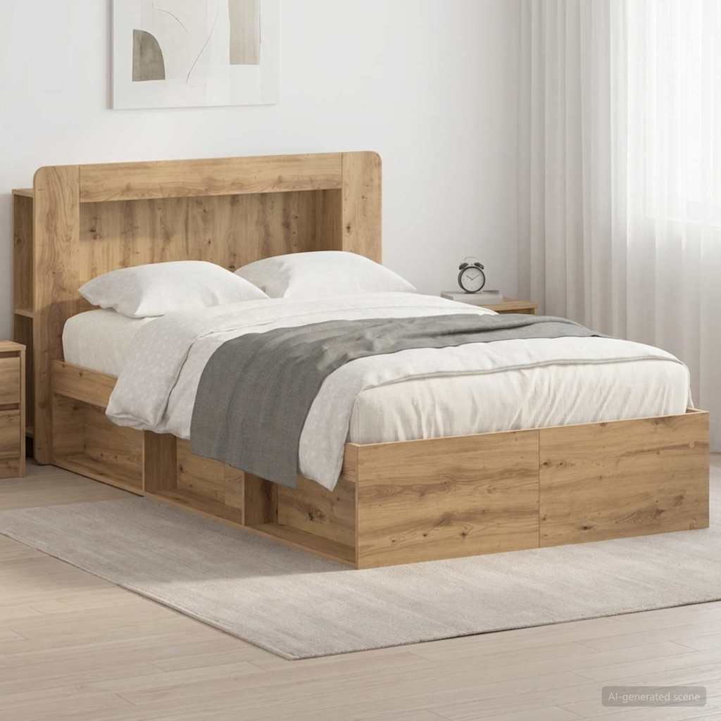 vidaXL Sänkykehys varastolla päätyllä Artisaanitammi 4FT Small Double