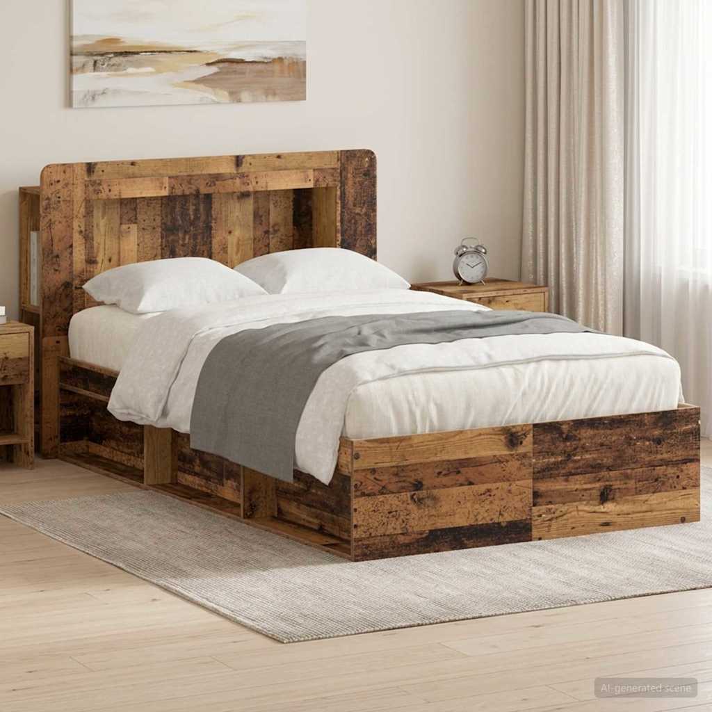 vidaXL Sänkykehys varastolla Vanha puu 4FT Small Double Tekninen puu