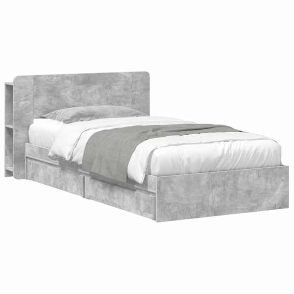 vidaXL Voodiraam ladustamisega peaga Betoonhall 75 x 190 cm Tehispuit