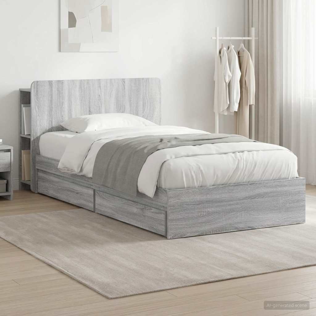 Rám postele s úložným prostorem s čelo Šedý Sonoma 75 x 190 cm