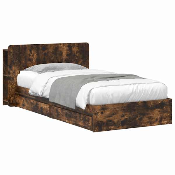 vidaXL Voodiraam ladustamisega Suitsutatud tamm 75 x 190 cm Tehispuit