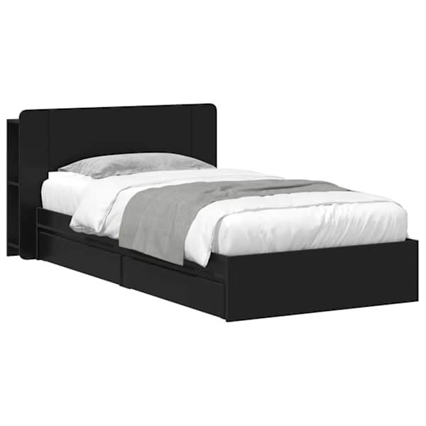 vidaXL Voodiraam ladustamisega sahtliga Must 90 x 190 cm Tehispuit