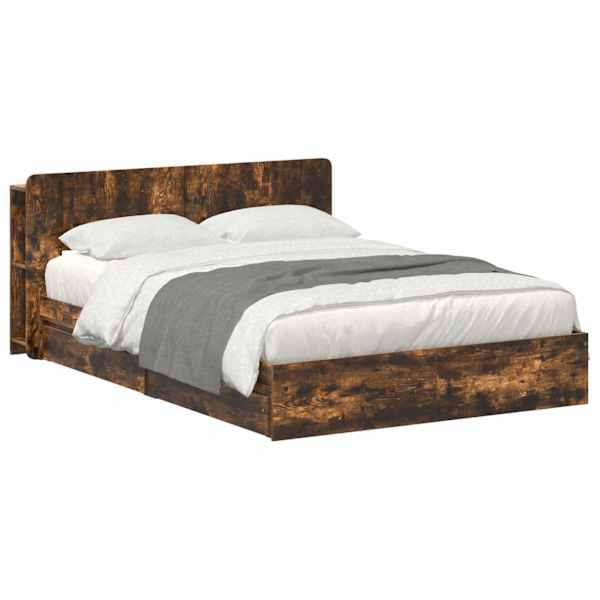 vidaXL Voodiraam ladustamisega Suitsutatud tamm 135 x 190 cm Tehispuit