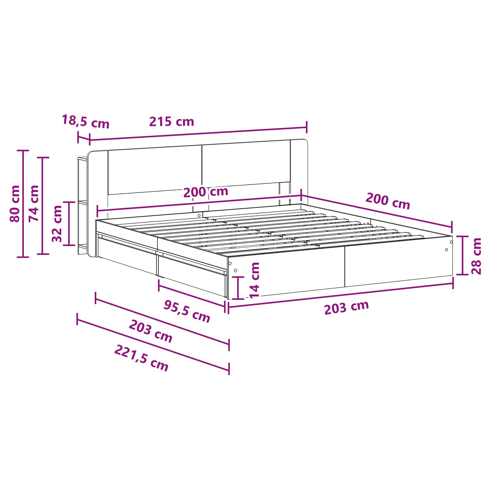 Rám postele s úložným prostorem Betonově šedá 200 x 200 cm - obrázek 10