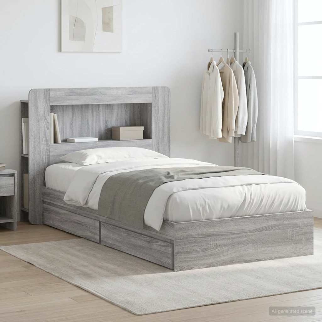 Rám postele s úložným prostorem s čelo Šedý Sonoma 75 x 190 cm