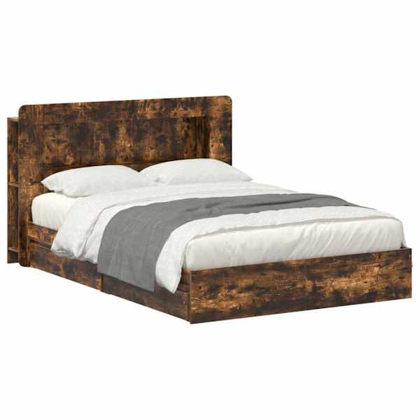 vidaXL Voodiraam ladustamisega Suitsutatud tamm 135 x 190 cm Tehispuit