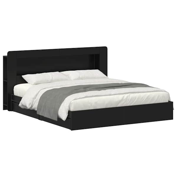 vidaXL Voodiraam ladustamisega sahtliga Must 200 x 200 cm Tehispuit