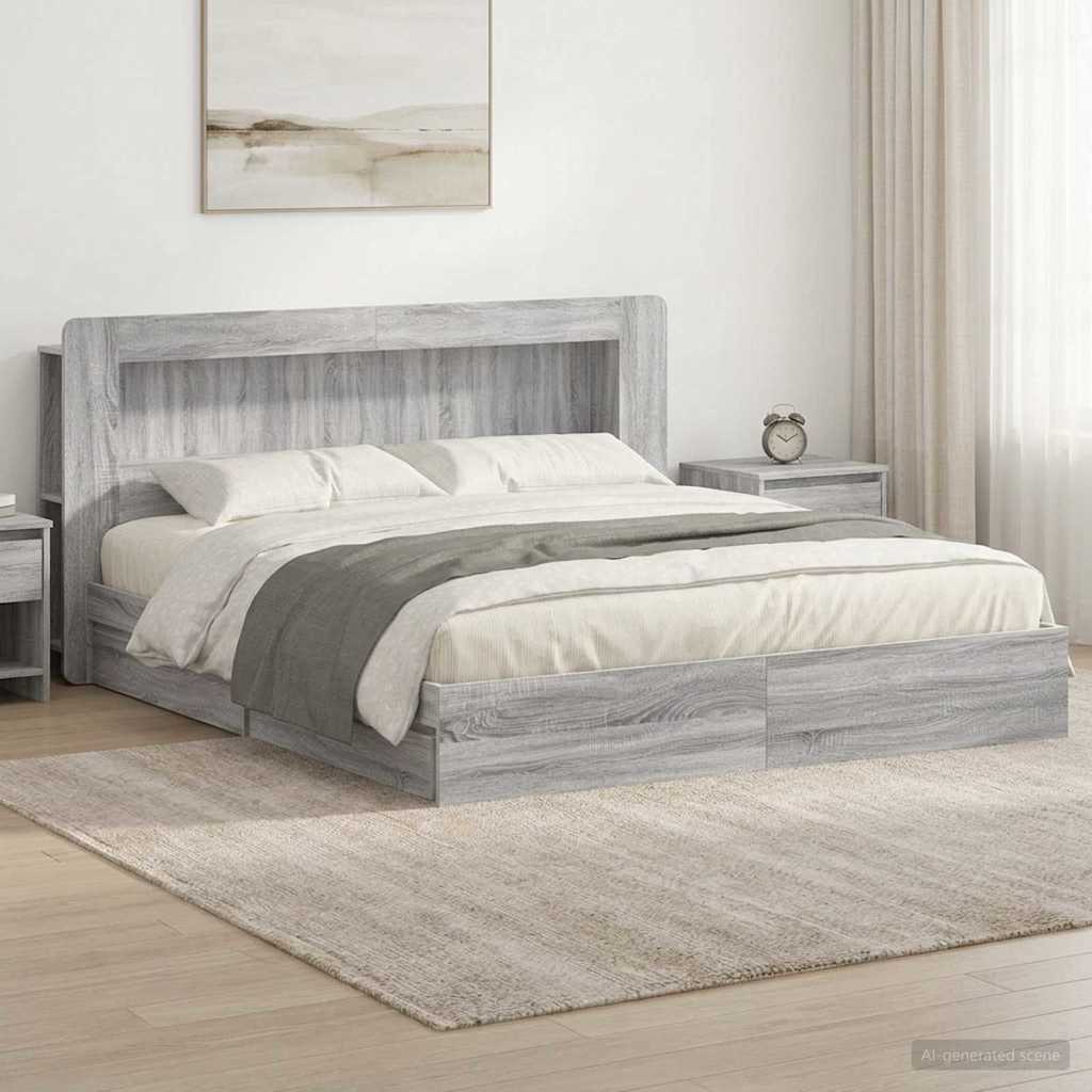 Rám postele s úložným prostorem s čelo Šedý Sonoma 200 x 200 cm
