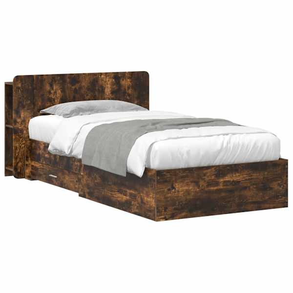 vidaXL Voodiraam ladustamisega Suitsutatud tamm 75 x 190 cm Tehispuit