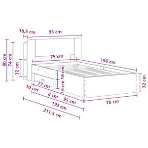 Rám postele s úložným prostorem s čelo Kouřový dub 75 x 190 cm - obrázek 9