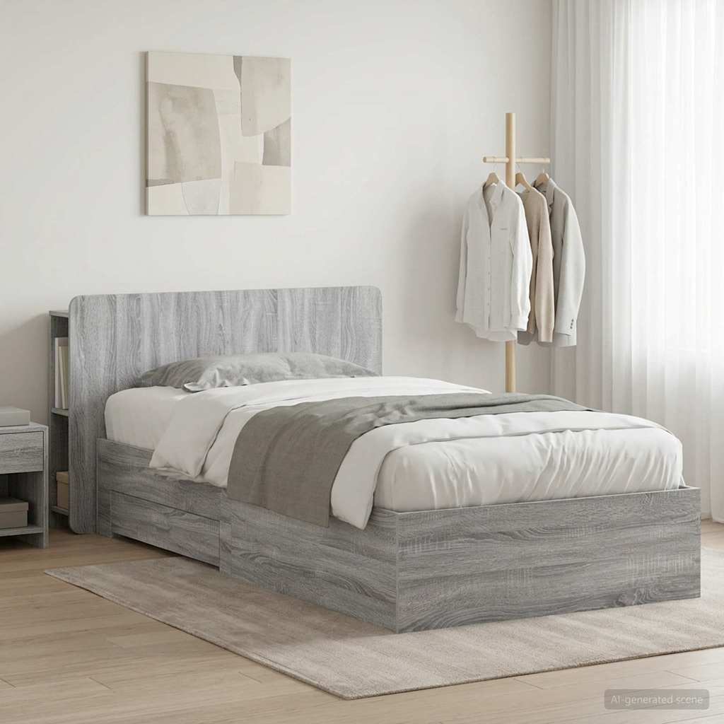 vidaXL Sänkykehys varastolla Harmaa Sonoma 80 x 200 cm Tekninen puu