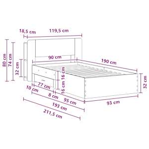 Rám postele s úložným prostorem s čelo Dub artisan 90 x 190 cm - obrázek 9