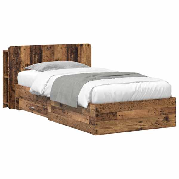vidaXL Voodiraam ladustamisega peaga Vana puit 90 x 190 cm Tehispuit