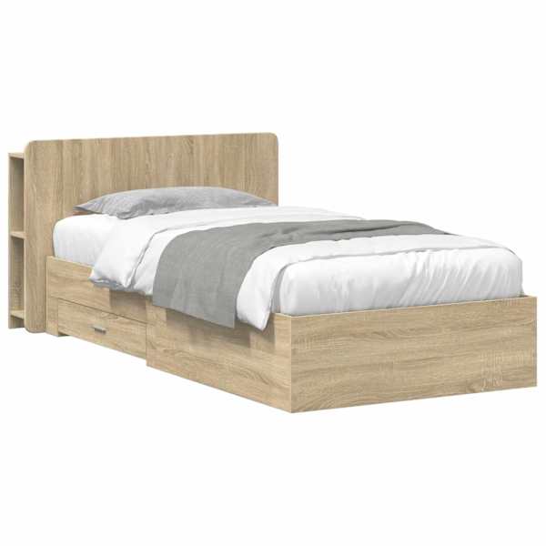 vidaXL Voodiraam ladustamisega peaga Sonoma tamm 90 x 190 cm Tehispuit