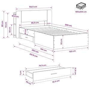 Rám postele s úložným prostorem s čelo Dub artisan 100 x 200 cm - obrázek 9