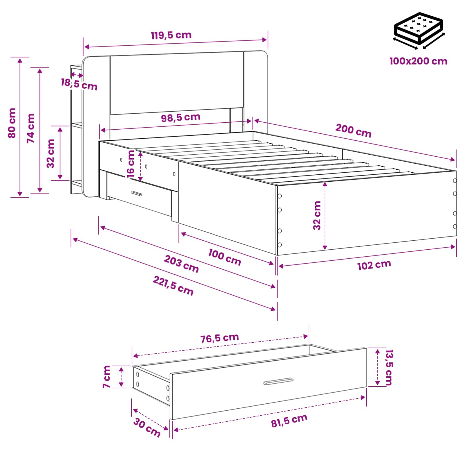 Sänkykehys varastolla Vanha puu 100 x 200 cm Tekninen puu - Image 10