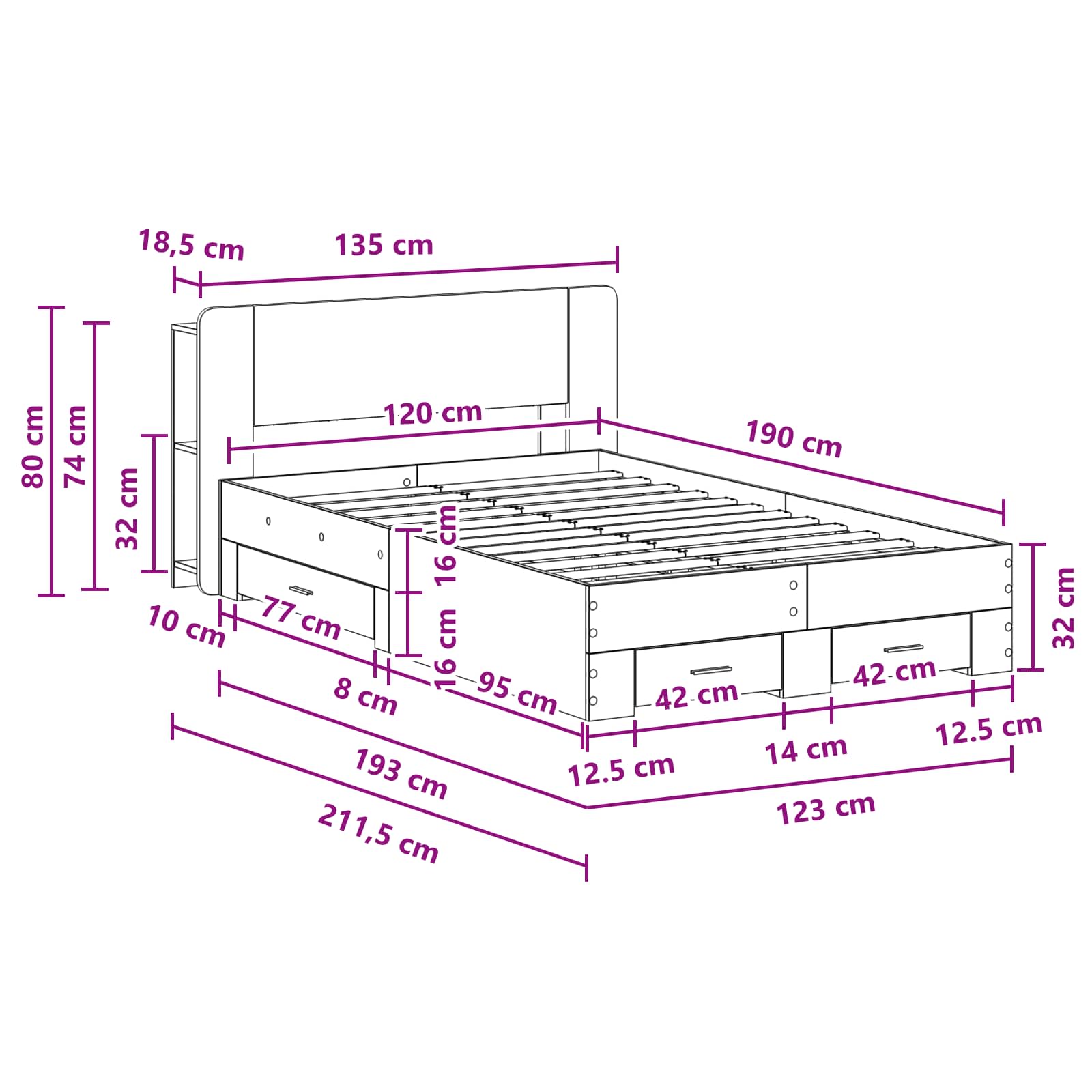 Rám postele s úložným prostorem s čelo Dub artisan 120 x 190 cm - obrázek 10