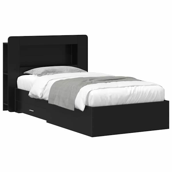vidaXL Voodiraam ladustamisega peaga Must 75 x 190 cm Tehispuit