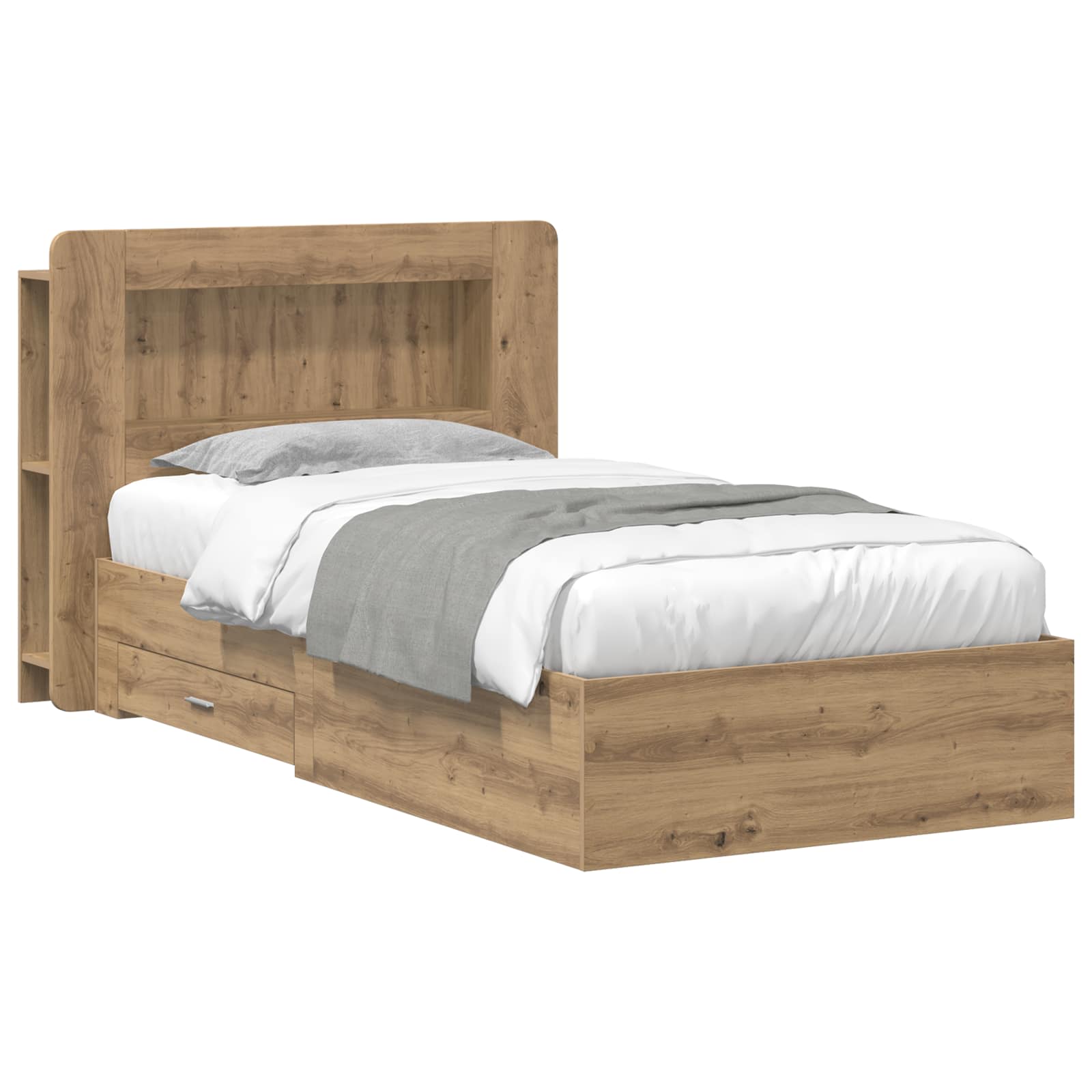 vidaXL Bedframe met opslag Artisanaal eiken 80 x 200 cm Bewerkt hout, foto 3