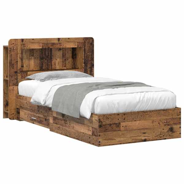 vidaXL Voodiraam ladustamisega peaga Vana puit 90 x 190 cm Tehispuit