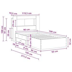 Rám postele s úložným prostorem s čelo Staré dřevo 90 x 190 cm - obrázek 10