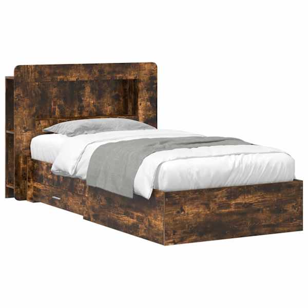 vidaXL Voodiraam ladustamisega Suitsutatud tamm 90 x 190 cm Tehispuit