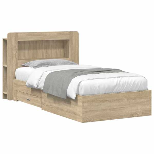 vidaXL Voodiraam ladustamisega peaga Sonoma tamm 90 x 190 cm Tehispuit