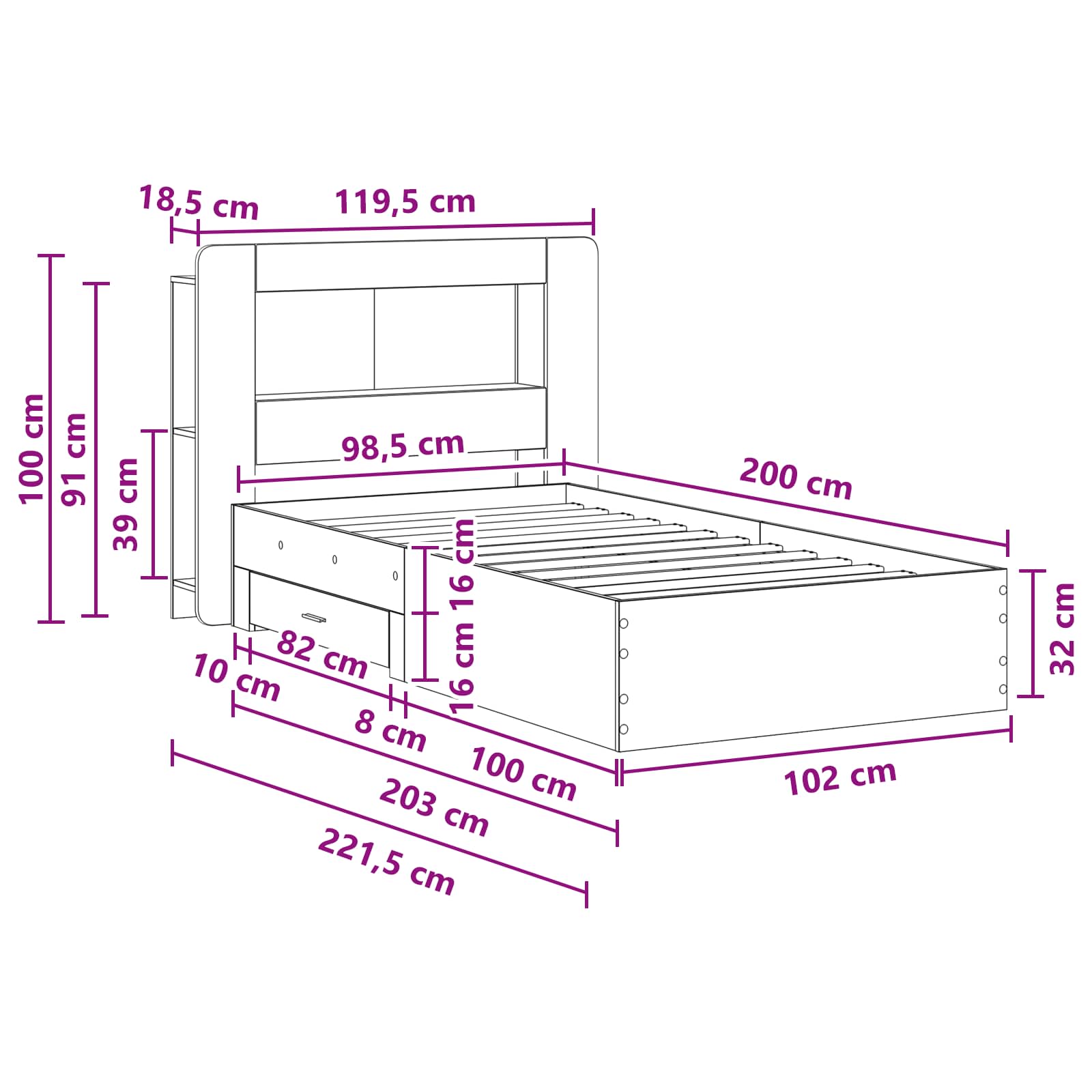 Sänkykehys varastolla Vanha puu 100 x 200 cm Tekninen puu - Image 10