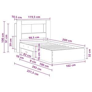 Rám postele s úložným prostorem s čelo Kouřový dub 100 x 200 cm - obrázek 9