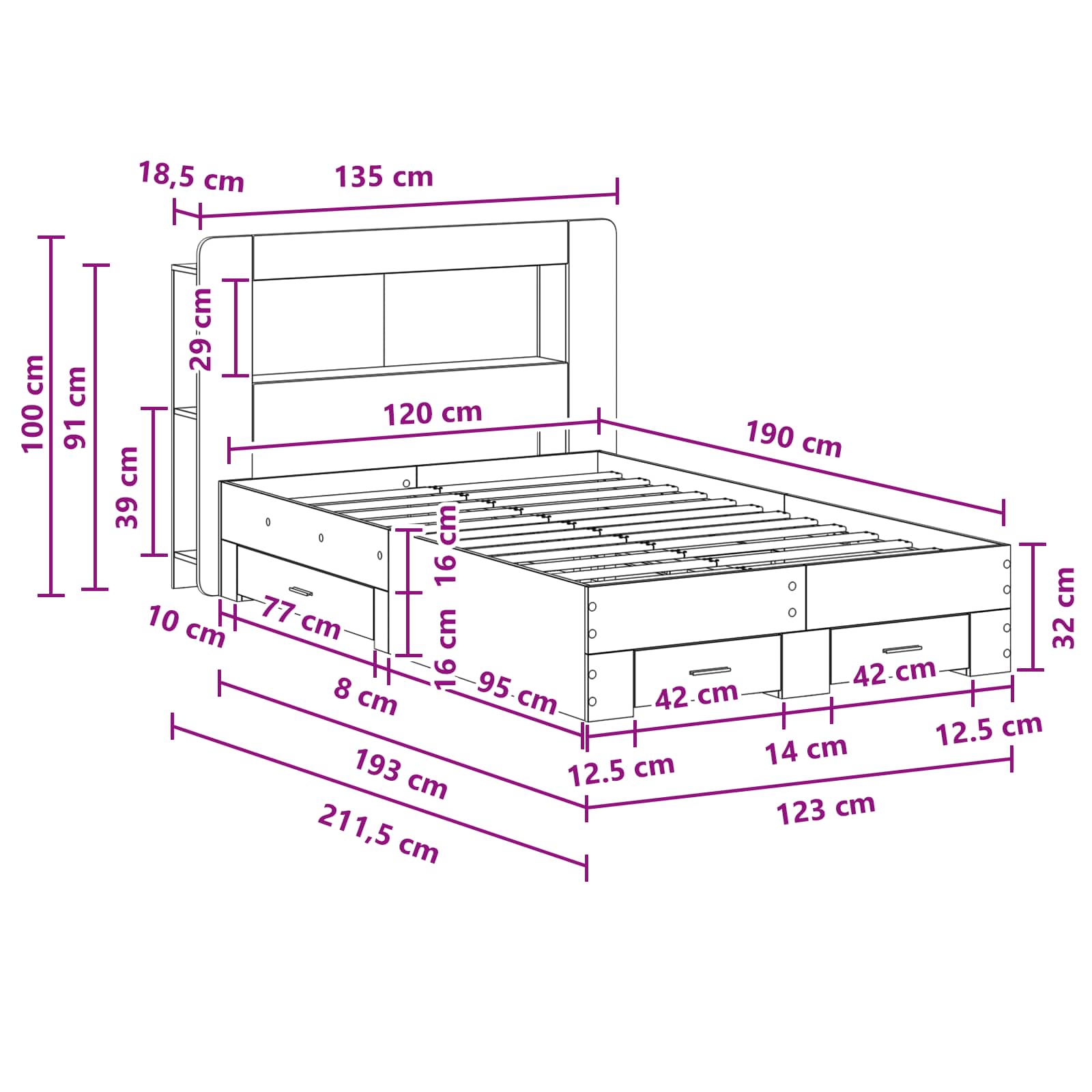 Rám postele s úložným prostorem s čelo Dub artisan 120 x 190 cm - obrázek 10