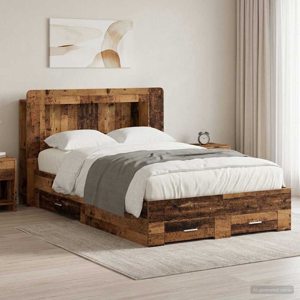 Rám postele s úložným prostorem s čelo Staré dřevo 120 x 190 cm