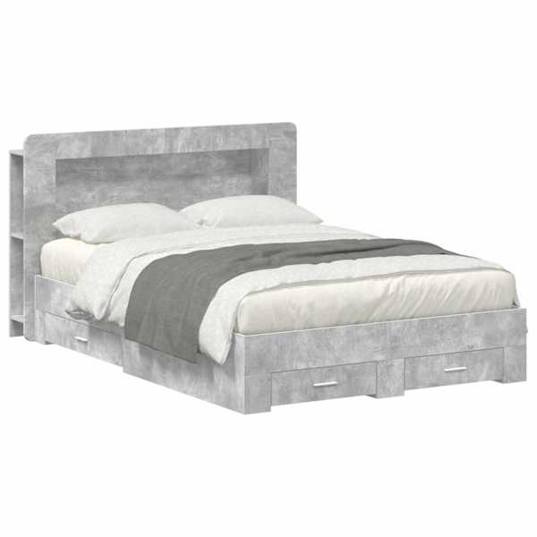 vidaXL Voodiraam ladustamisega peaga Betoonhall 150 x 200 cm Tehispuit