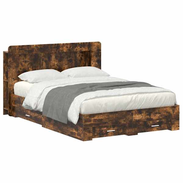 vidaXL Voodiraam ladustamisega Suitsutatud tamm 150 x 200 cm Tehispuit