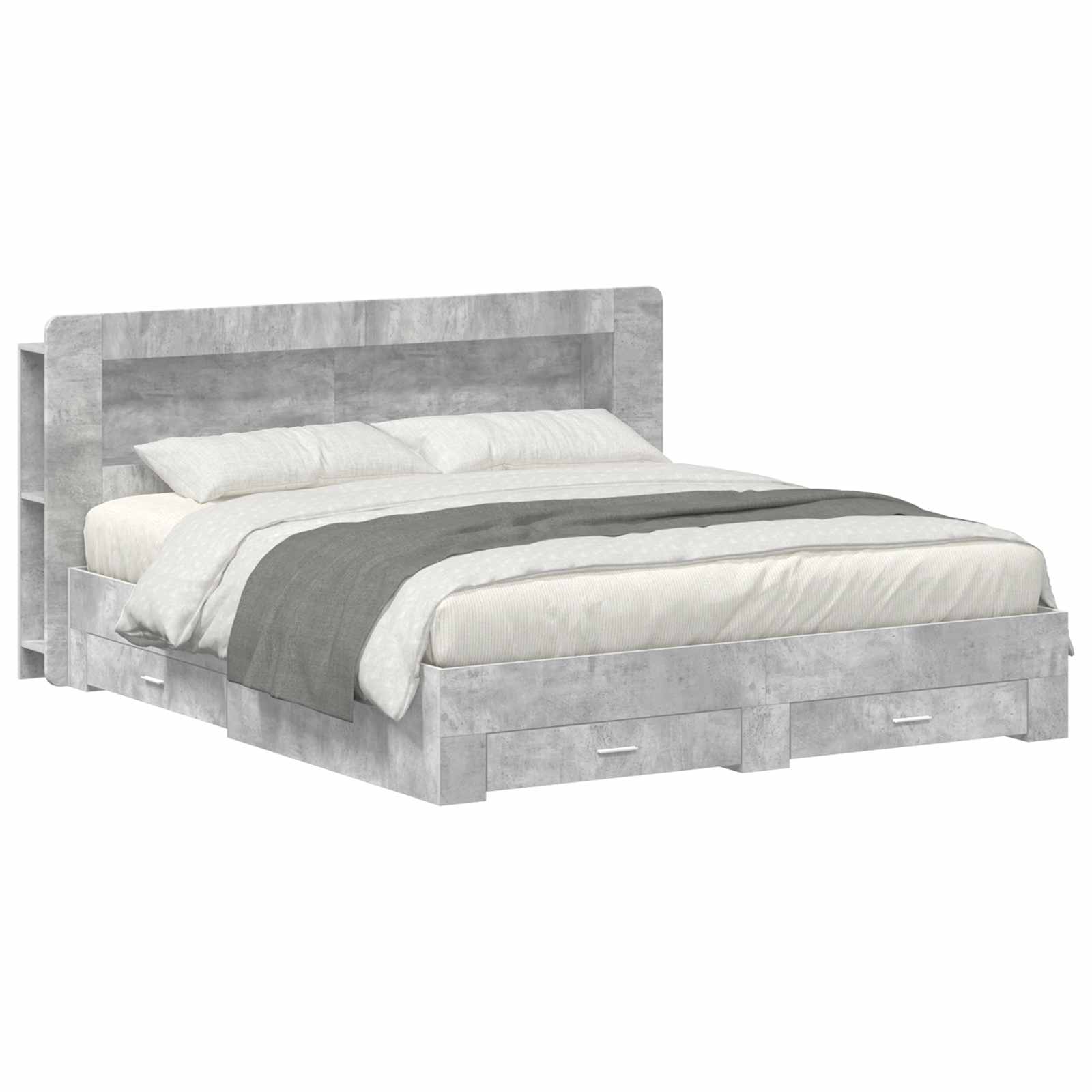 vidaXL Sänkykehys varastolla Betoninharmaa 200 x 200 cm Tekninen puu