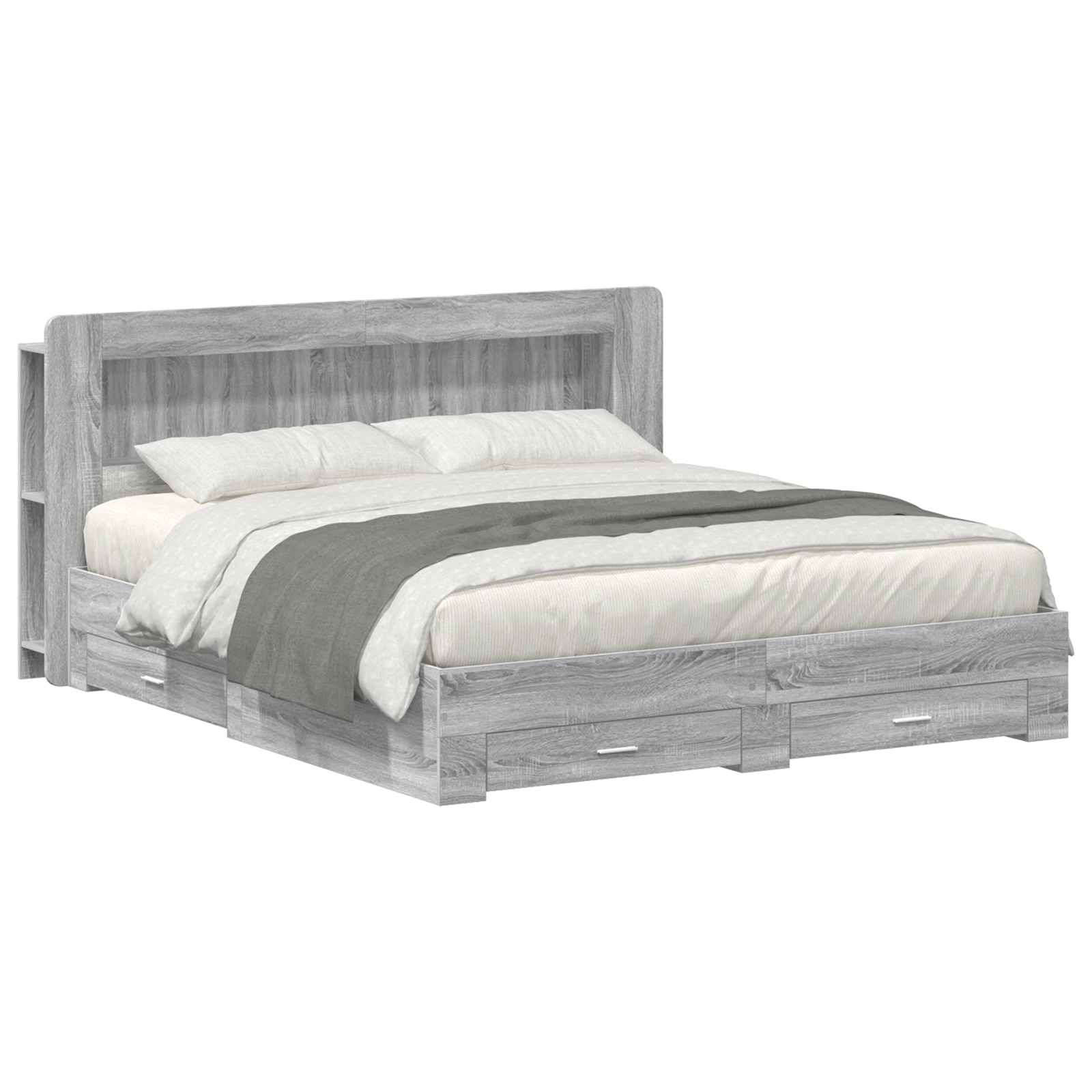 vidaXL Sänkykehys varastolla Harmaa Sonoma 200 x 200 cm Tekninen puu