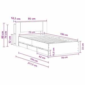 Rám postele s úložným prostorem s čelo Šedý Sonoma 75 x 190 cm - obrázek 10