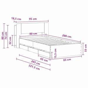 Rám postele s úložným prostorem s čelo Staré dřevo 80 x 200 cm - obrázek 10