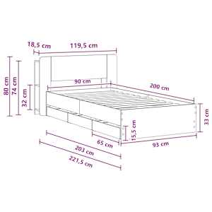 Rám postele s úložným prostorem s čelo Šedý Sonoma 90 x 200 cm - obrázek 10