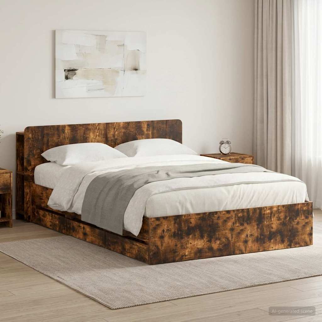 Rám postele s úložným prostorem s čelo Kouřový dub 135 x 190 cm