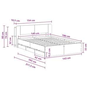 Rám postele s úložným prostorem s čelo Kouřový dub 135 x 190 cm - obrázek 10