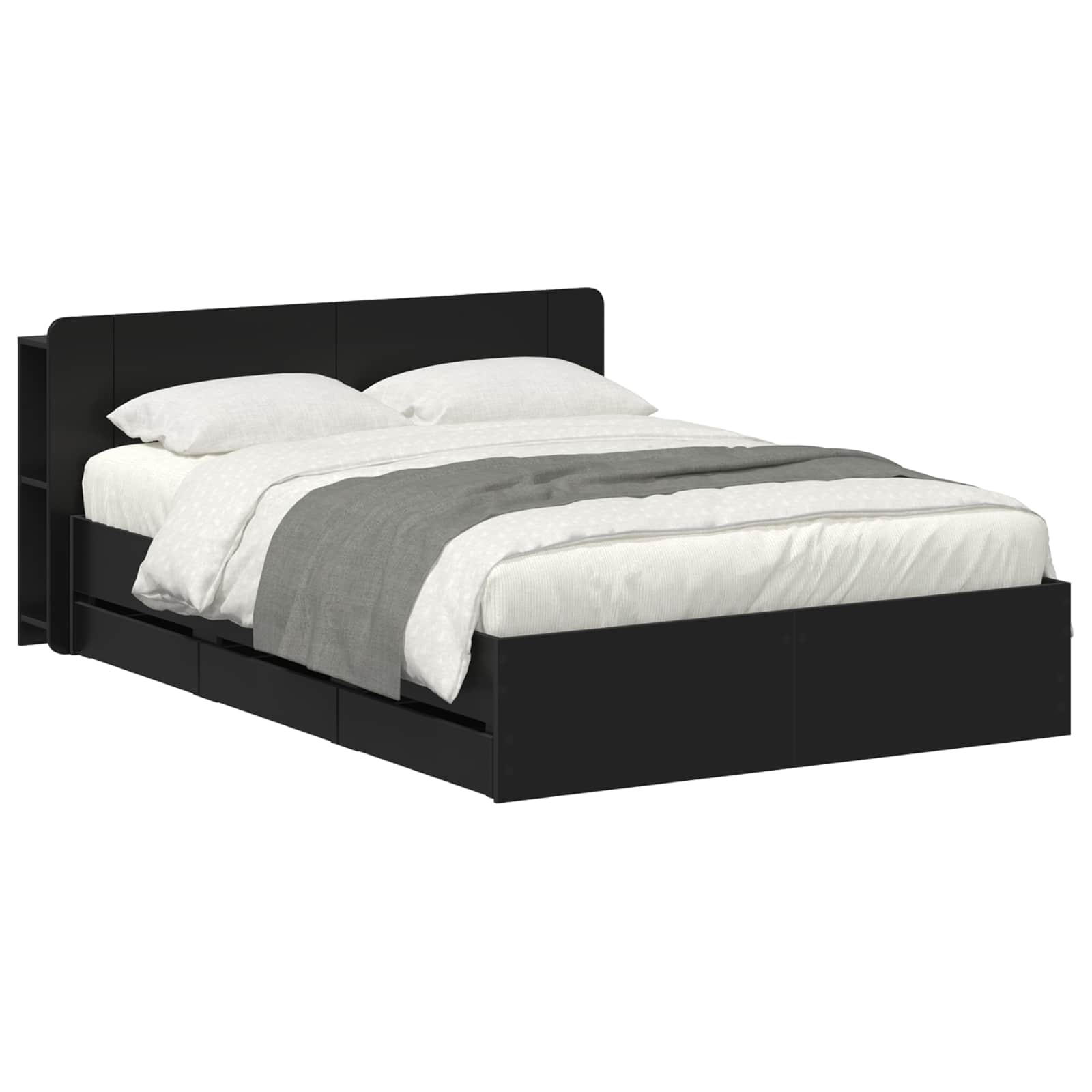 vidaXL Bedframe met opbergruimte en hoofdbord Zwart 150 x 200 cm, foto 3