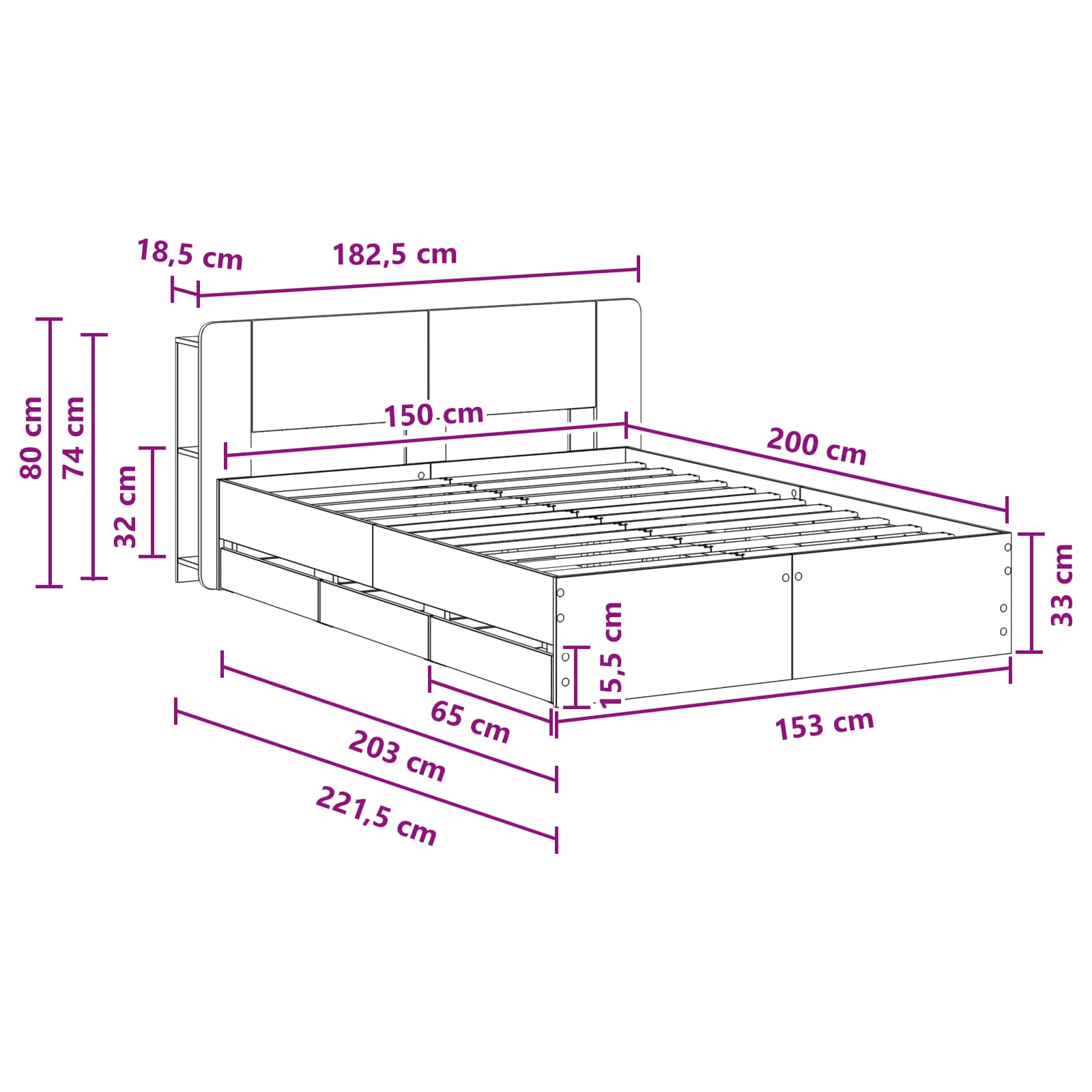 Rám postele s úložným prostorem Betonově šedá 150 x 200 cm - obrázek 10